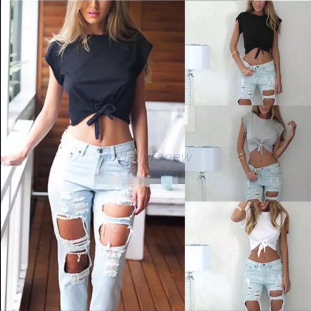 Black Crop Top Tied Shirt